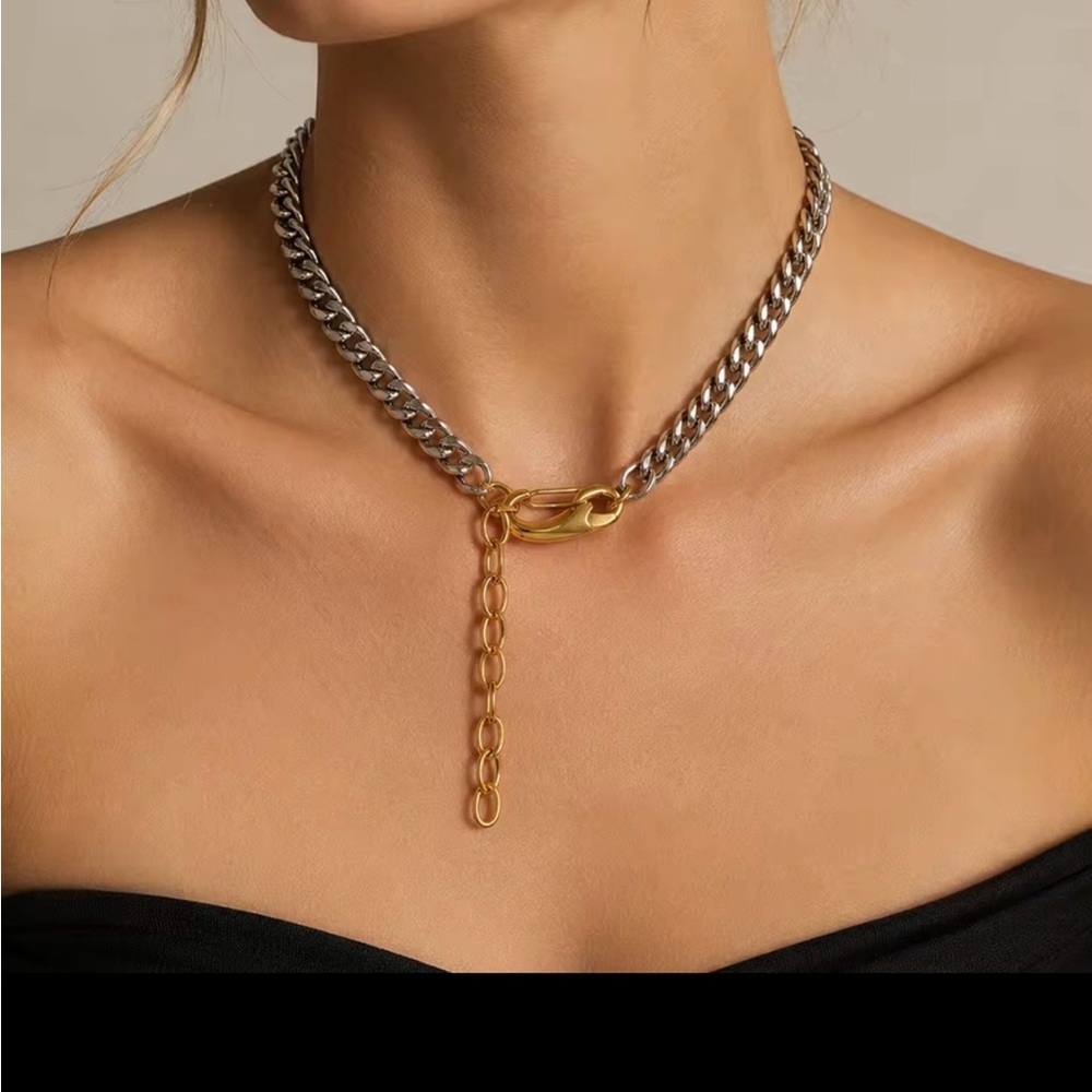 Mixed Stainless Steel Chain Link Necklace - Gold & Silver